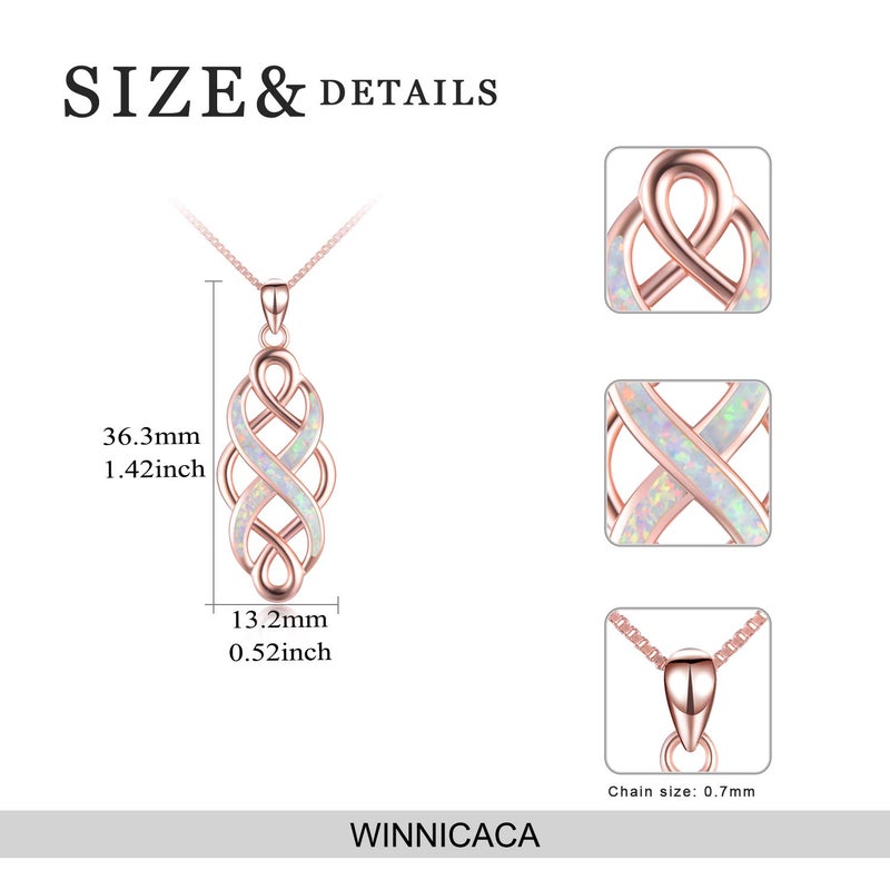 YFN Irish Celtic Knot Created Opal Pendant Necklace Infinity Love Sterling Silver CZ Jewelry 18" - Image 3